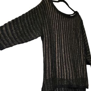Gibson Latimer Metallic Black and Bronze Crochet Sweater Size Large